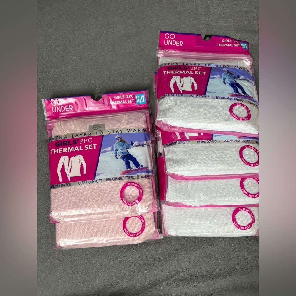 Girls' Thermal Set 2-Pack in Pink or White